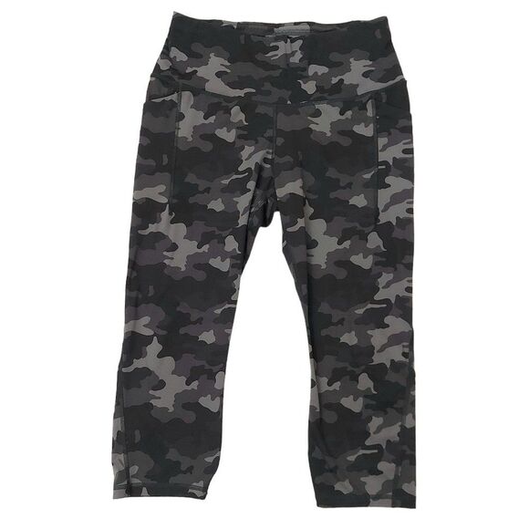 AlI In Motion Cropped Camo Leggings Womens Large Drawstring Mid Rise Black - Picture 1 of 13
